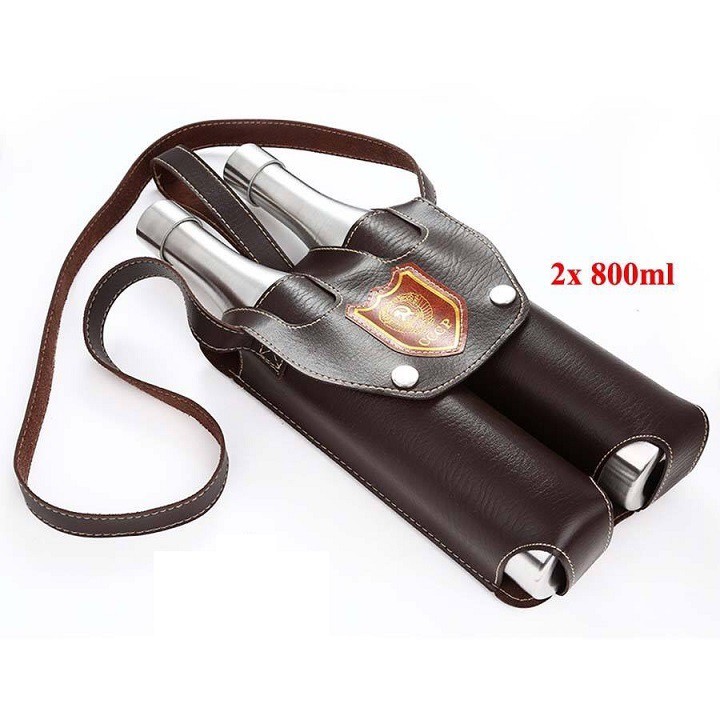 Bộ bình đựng inox CCCP 2 chai, mỗi chai dung tích 800ml bao gồm cả túi đựng bình bằng da shopxuka247