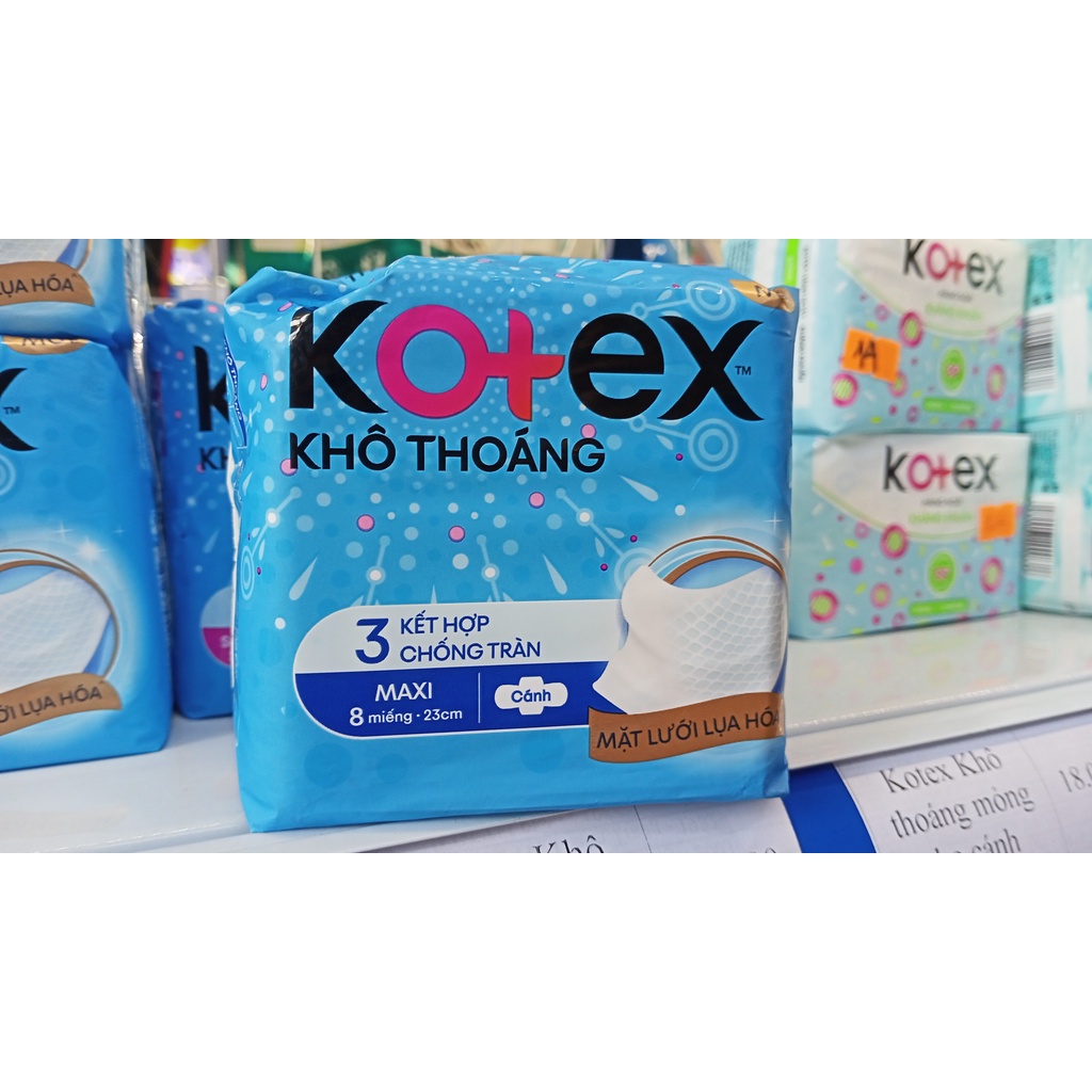 Băng Vệ Sinh Kotex Khô Thoáng Maxi Dày Cánh 23cm 8 Miếng