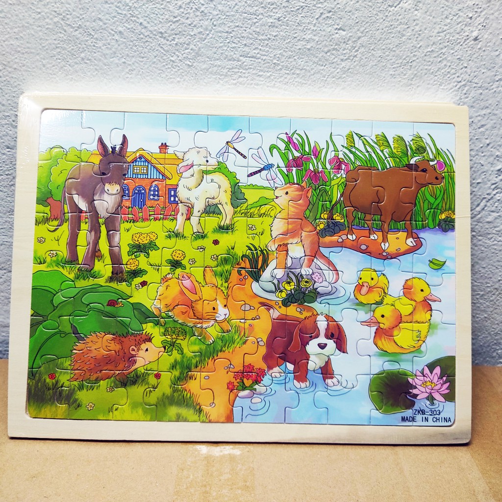 Tranh ghép 60 mảnh bằng gỗ nhiều chủ đề con vật nông trại công chúa cho bé chơi ghép hình khổ tranh 28x23cm