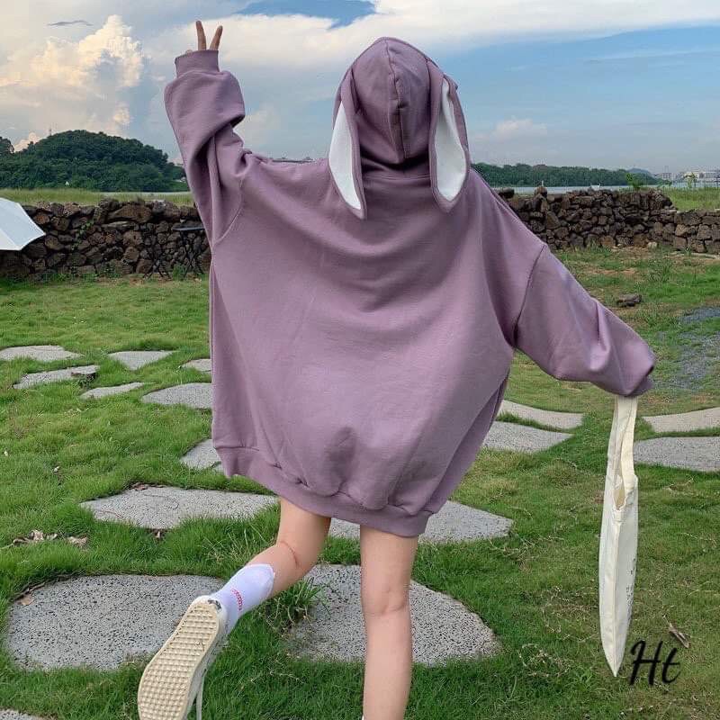 áo hoodie nỉ bông tai thỏ dài in mèo | BigBuy360 - bigbuy360.vn