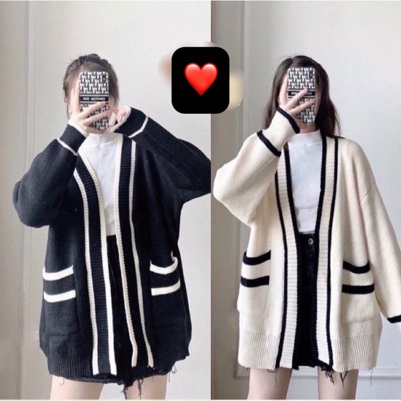 ÁO KHOÁC CADIGAN LEN VIỀN ĐEN TRẮNG