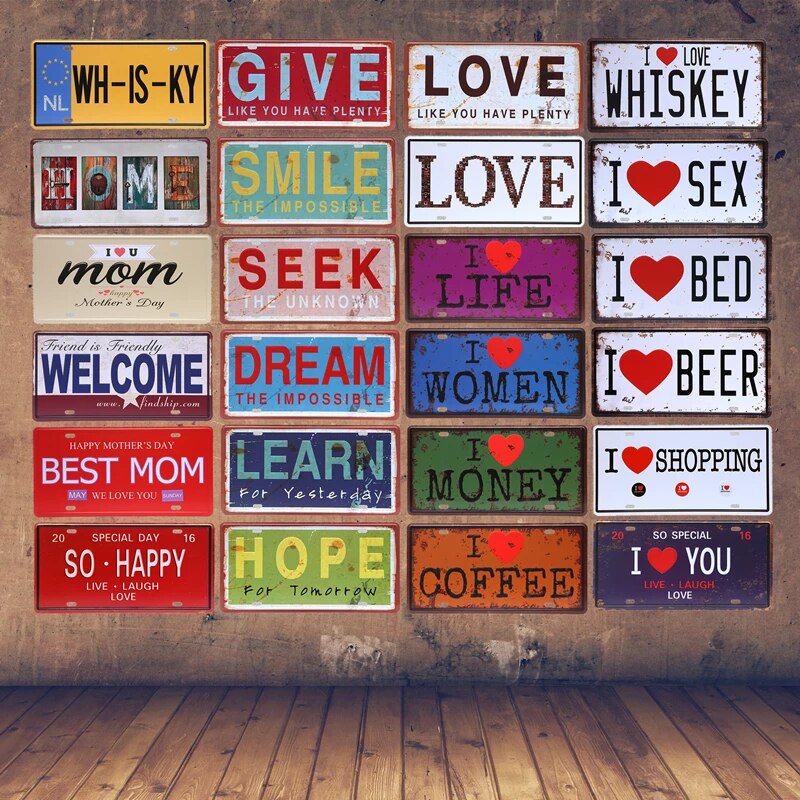 Tranh thiếc biển số xe dập nổi trang trí treo tường decor quán cafe, beer club, nhà riêng, quán ăn độc đáo