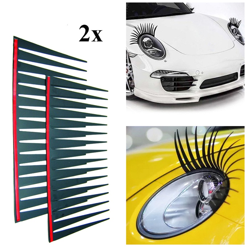 Set 2 Miếng Dán Hình Lông Mi Giả 3D Màu Đen Quyến Rũ Trang Trí Đèn Pha Xe Hơi
