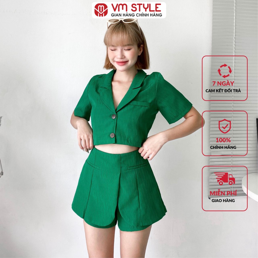 Set bộ nữ VMSTYLE áo tay ngắn cổ vest + quần váy kiểu 5022 SBU00047