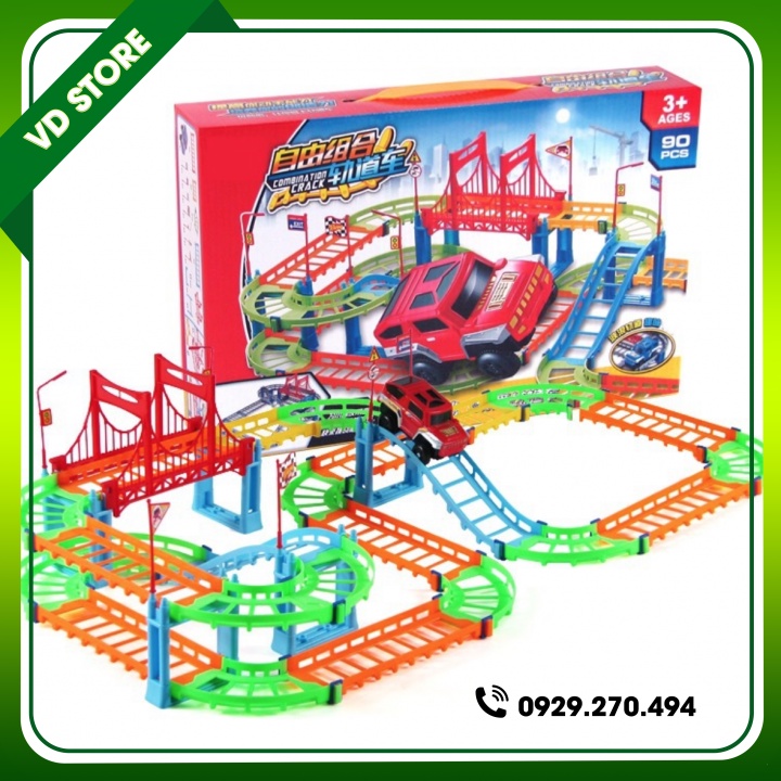 Bộ Đồ Chơi Đường Đua Ô Tô 90 Chi tiết, Lắp Ráp Ghép Đường Ray Sáng Tạo Cho Bé, Phát Triển Tư Duy, Đồ Chơi Trẻ Em