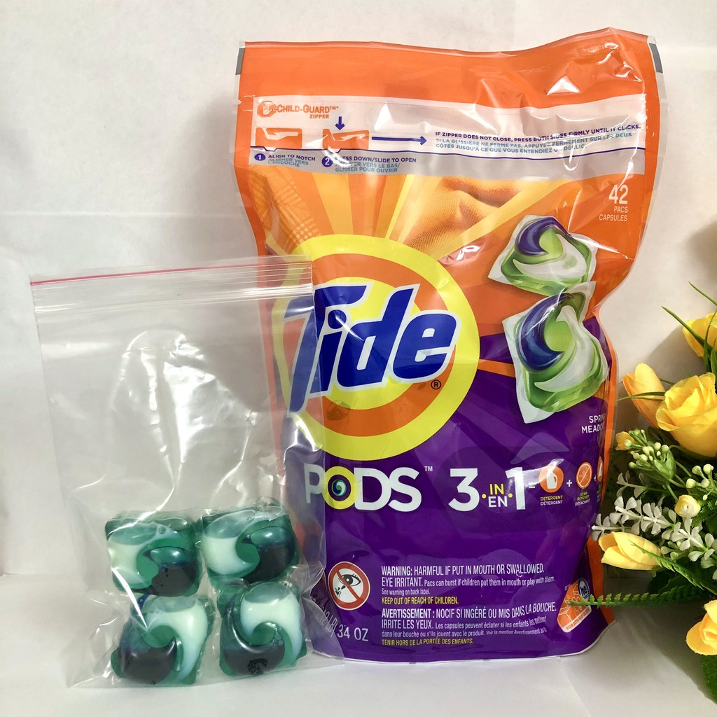 Combo 4 Viên Giặt Tide 3in1 Mỹ , Giặt + Tẩy + Bảo Vệ Màu + Thơm Mát Hương Hoa