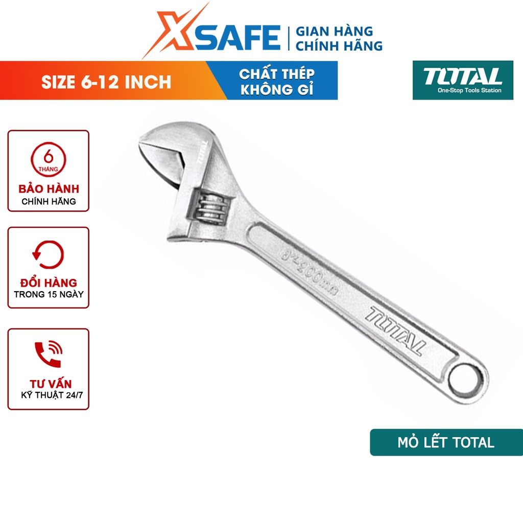 Mỏ lết TOTAL đủ size cờ lê thép Cr-V siêu cứng chống rỉ có thước đo đường kính vặn mở bulong đai ốc sửa chữa cơ khí