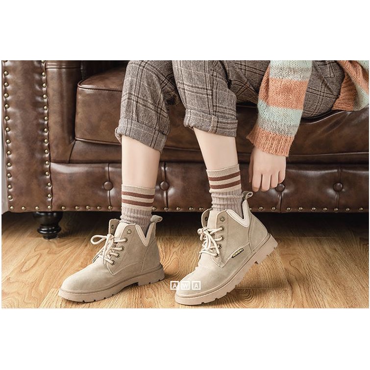 Tất Vớ Nhún Cao Cổ Nữ Họa Tiết Kẻ Sọc Ngang Phong Cách Vintage Hàn Quốc [TẶNG KÈM TÚI ZIP]