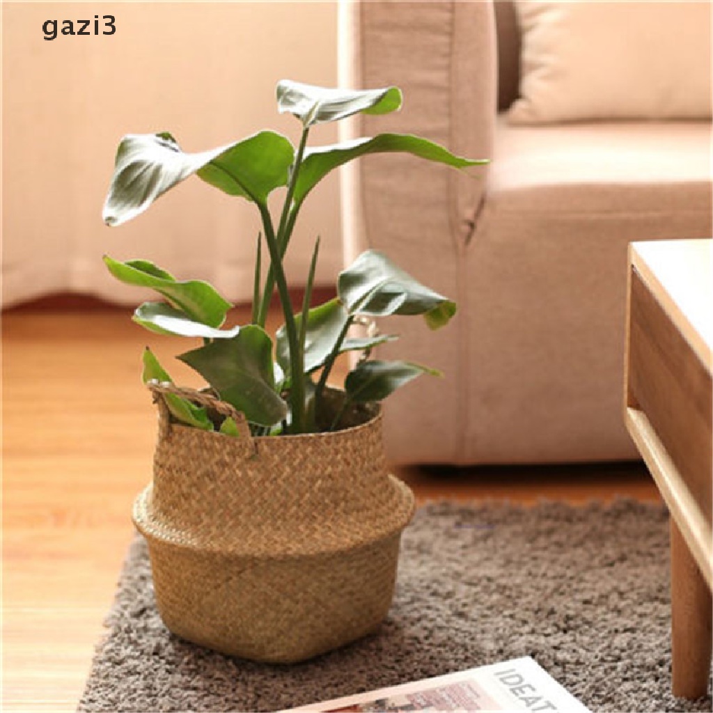 Giỏ Mây Đan Hình Tròn Có Tay Cầm Có Thể Gấp Gọn Dùng Trồng Cây Tiện Dụng