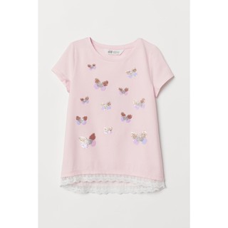 Aó phông hồng bướm sequin HM H&M_hàng chính hãng Anh