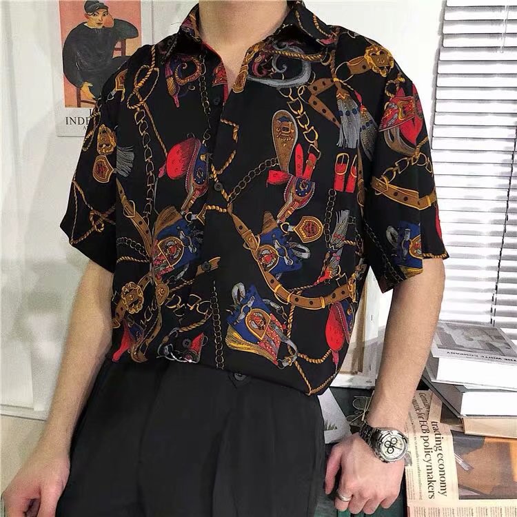 Áo Sơ Mi Nam Tay Ngắn Họa Tiết Hoa Thời Trang Hàn Quốc