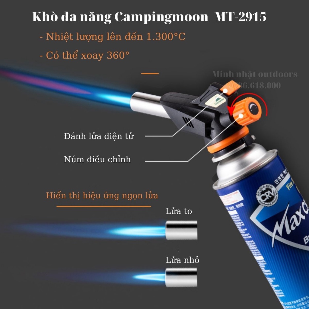 Đèn khò ga mini cầm tay Campingmoon MT-2915 đánh lửa điện tử, tạo nhiệt lượng cao dùng khi đi cắm trại dã ngoại du lịch