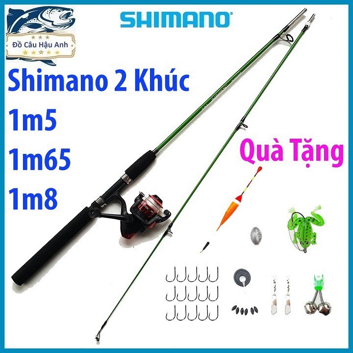 Bộ cần câu máy Shimano 2 khúc đặc 1m35 - 1m8 máy YF200 Tặng Kèm Phụ Kiện