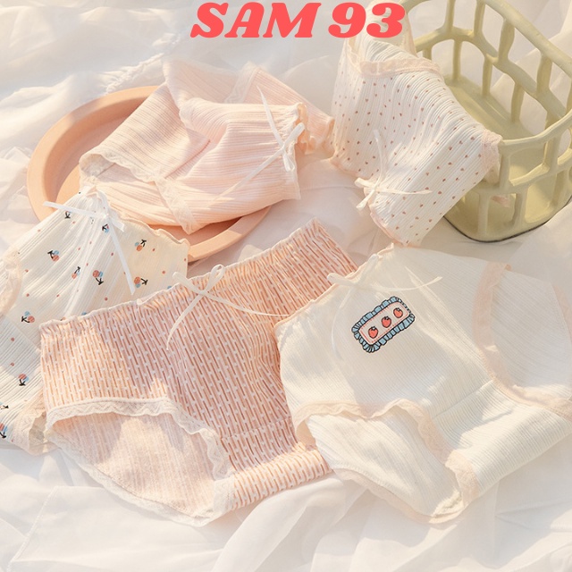 Quần Lót Nữ Cotton Mềm Mại Viền Ren Cao Cấp 💖FREESHIP💖 Quần Lót Nữ Gân Tăm Nhiều Họa Tiết Xinh Xắn – SAM93 Q01