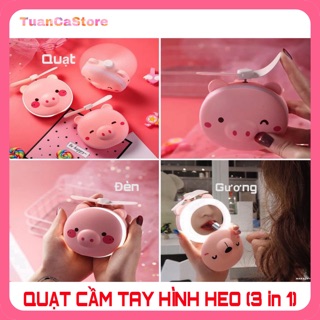 [HOT] Quạt Cầm Tay Mini Hình Heo 3 in 1 (Gồm Quạt, Đèn, Gương)