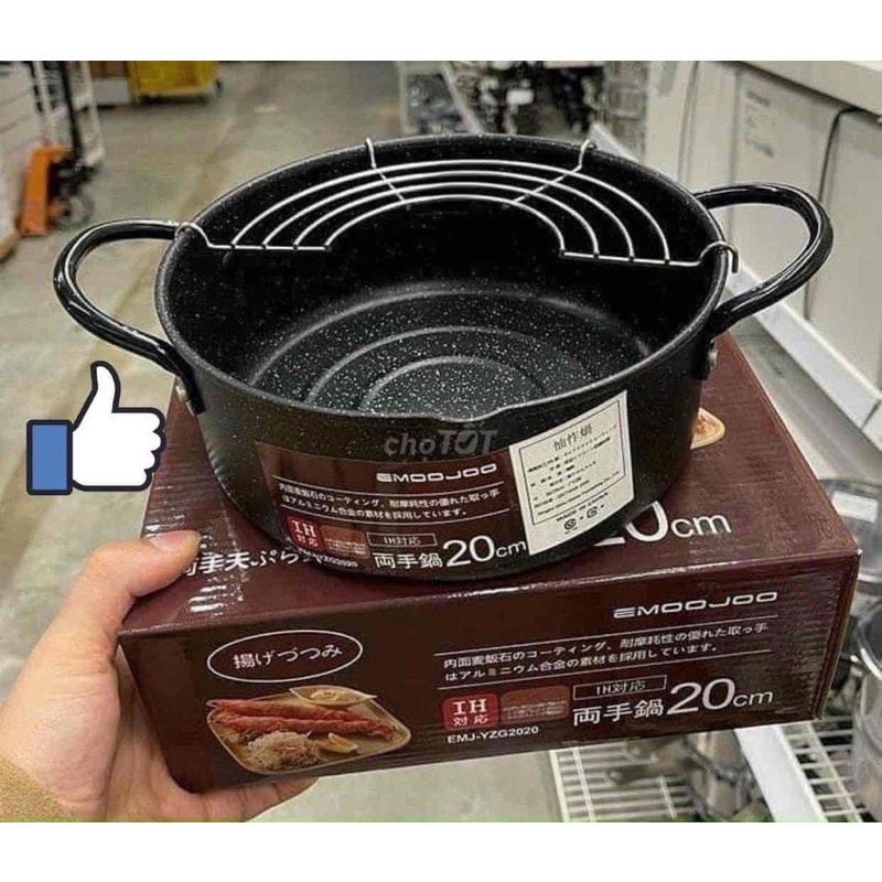 Nồi chiên chống dính nhật size 20cm tăngj kèm khay ráo mỡ vân đá siêu bền