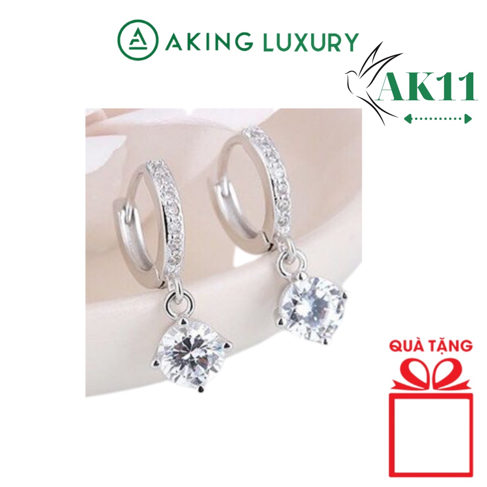 Bông tai AKING LUXURY AK11 cao cấp, Khuyên tai bạc đính đá sang trọng, có nhiều màu đá. Bông tai bạc mới nhất 2021