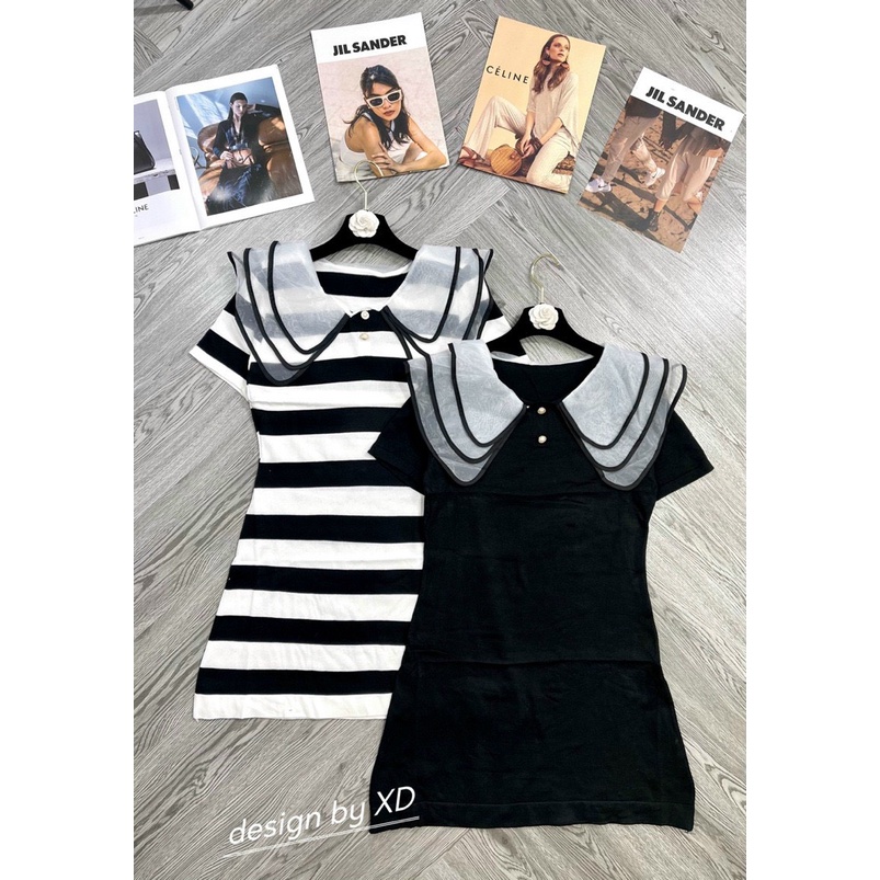 Đầm Váy Len Suông Cổ Voan Lá Sen Tay Ngắn Hai Nút Áo Siêu Xinh Cho Nữ | Smide Clothing
