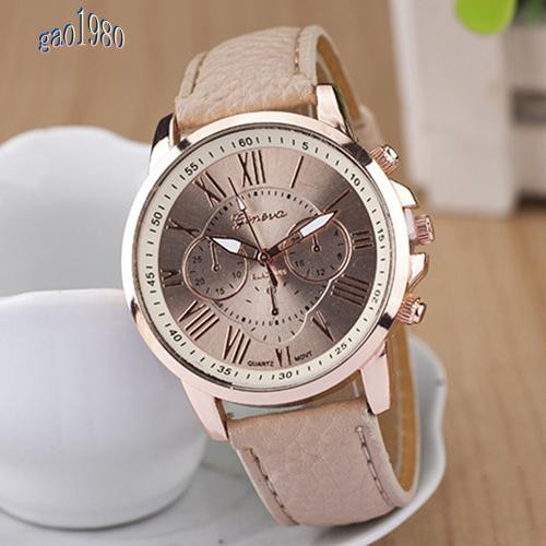 GAO_Lady's Fashion Geneva Roman Numerals Faux Leather Band Quartz Wrist Watch