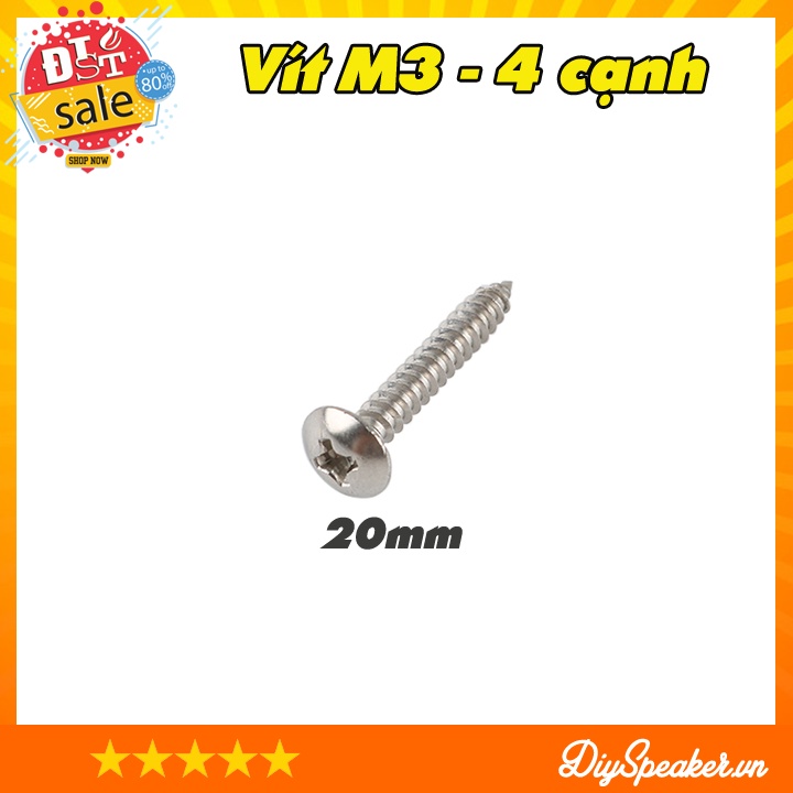 Ôc vít 4 cạnh thép không gỉ 304 màu trắng M3 * 6/8/12/16/20/25mm