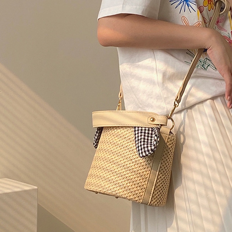 Túi Đeo Vai Bằng Rơm Dệt Phong Cách Phương Tây Dễ Phối Đồ Cho Nữ