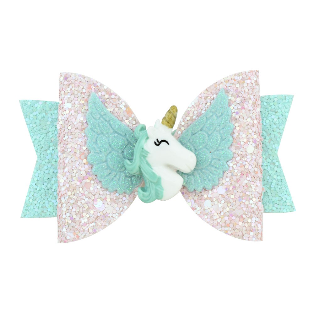 Kẹp tóc KIDSBOWS trang trí nơ kim sa đính kỳ lân hoạt hình xinh xắn dành cho trẻ em