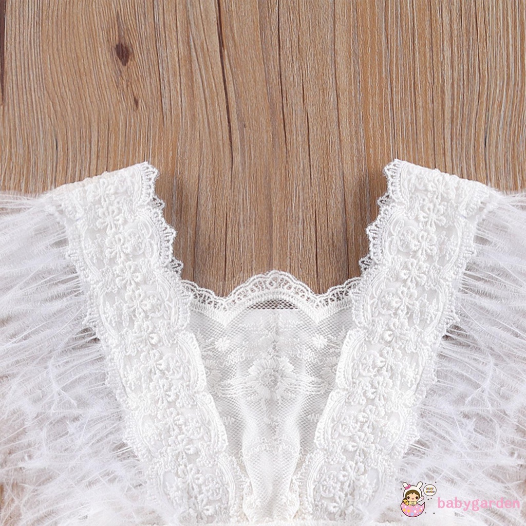 Áo liền quần không tay phối ren tua rua kiểu công chúa cho bé gái 0-24 tháng