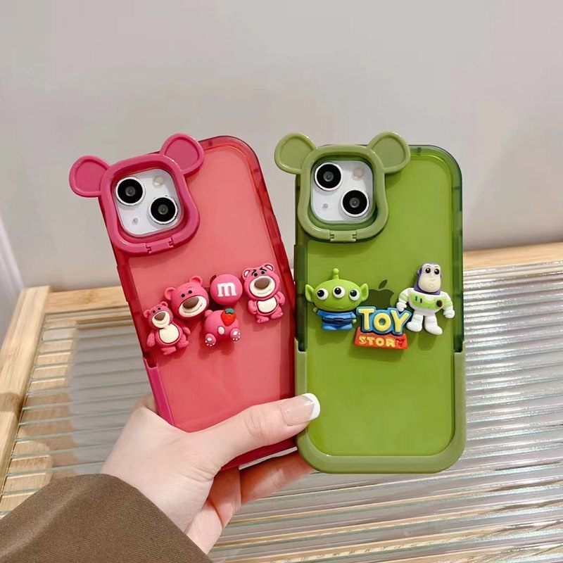 DISNEY Ốp Điện Thoại Mềm Gắn Búp Bê Gấu / Quả Dâu 3D Cho IPhone XS Max XR 11 12 13 14 Pro Max 14 pLUS 7 + 8 + Giá Đỡ