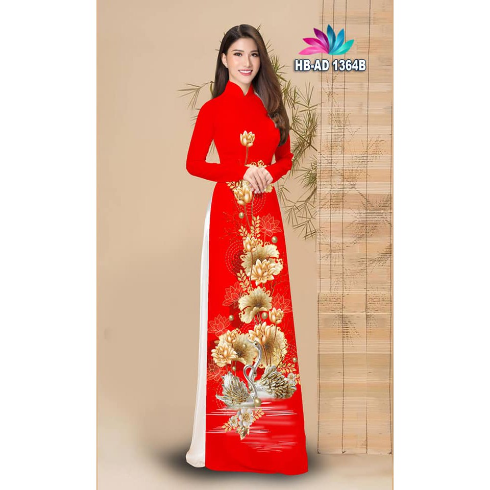 Áo dài nữ màu đỏ hình in 4d