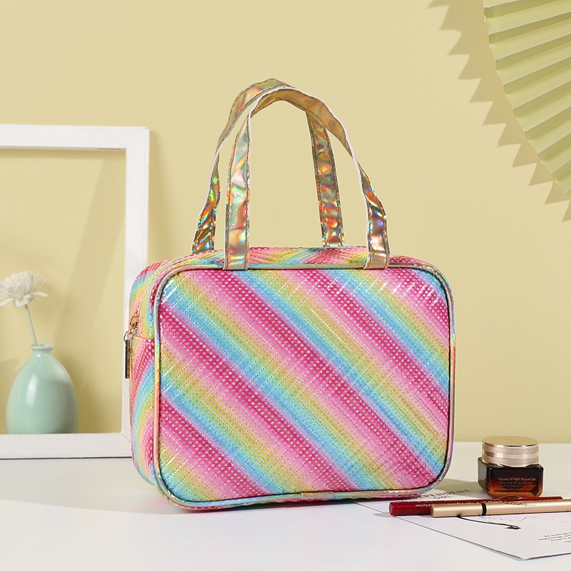 Túi Đựng Mỹ Phẩm Họa Tiết Sọc Cầu Vồng Xinh Xắn