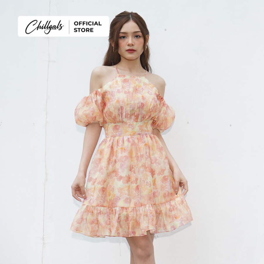 Váy trễ vai dây yếm hoa cam xòe bồng Cherry Berry Dress Chillgals - V037 | WebRaoVat - webraovat.net.vn