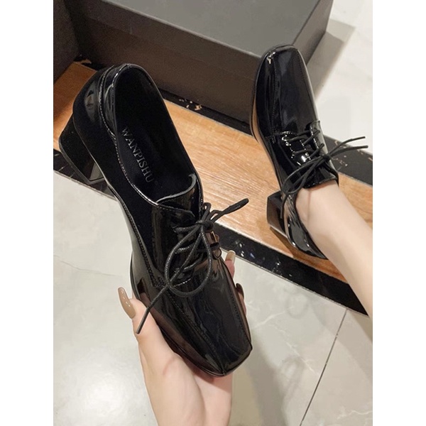 Giầy da bóng buộc dây mũi vuông cao 4cm