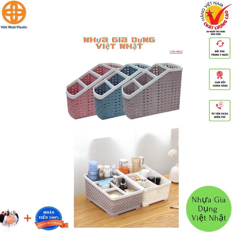 Khay Nhựa Tiện Ích 4 Ngăn Việt Nhật Ống đựng bút để bàn Hộp lưu trữ văn phòng phẩm kiểu dáng đơn giản