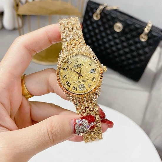 Đồng hồ Rolex nam nữ full đá - dây kim loại chống nước - bảo hành 28 tháng....