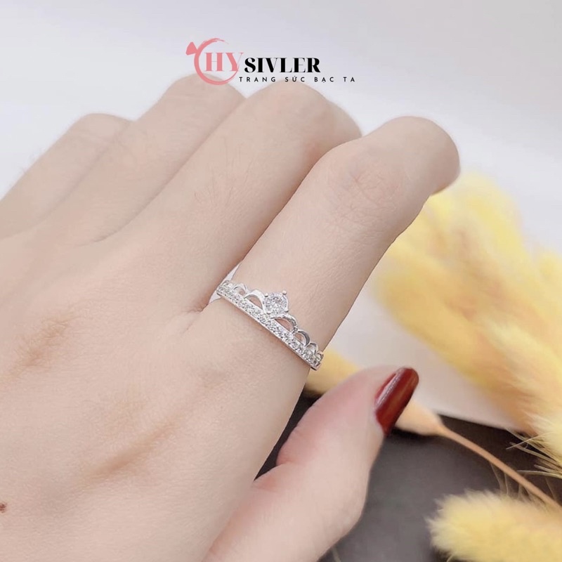 Nhẫn bạc ta vương miện đính đá nạm hàng đá xinh xắn sang chảnh nhẫn nữ bạc thật giá rẻ