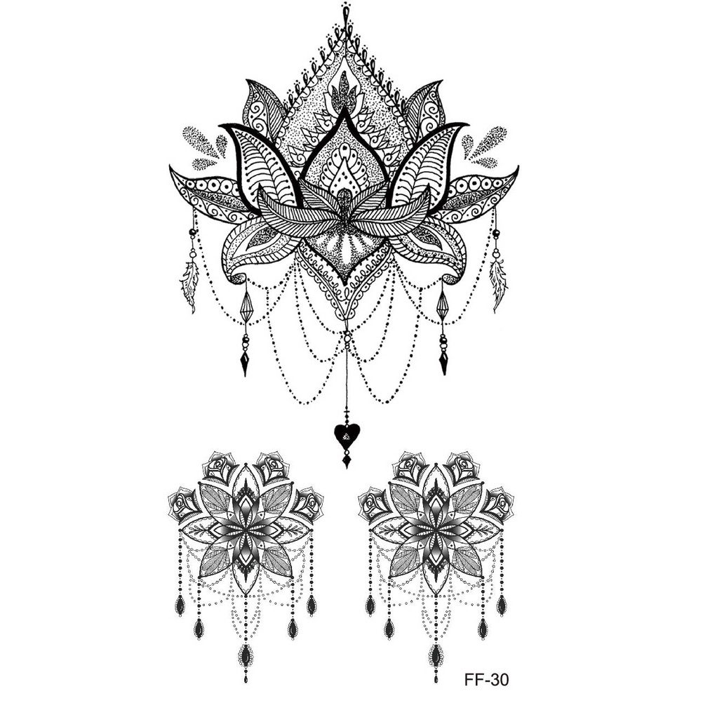 1 Miếng Dán Hình Xăm Tạm Thời Họa Tiết Hoa Mandala Màu Đen Chống Nước Cho Nữ