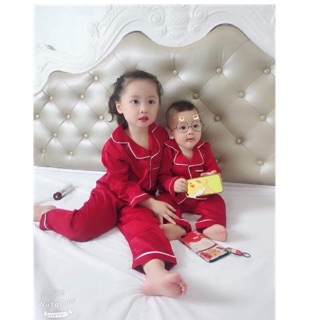 Pijama lụa trơn dài tay cho bé trai/ bé gái
