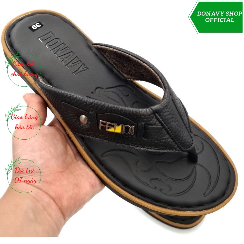 Dép Xỏ Ngón Nam Da Bò 100% - Quai Đính Khuy Thời Trang D.kepluc