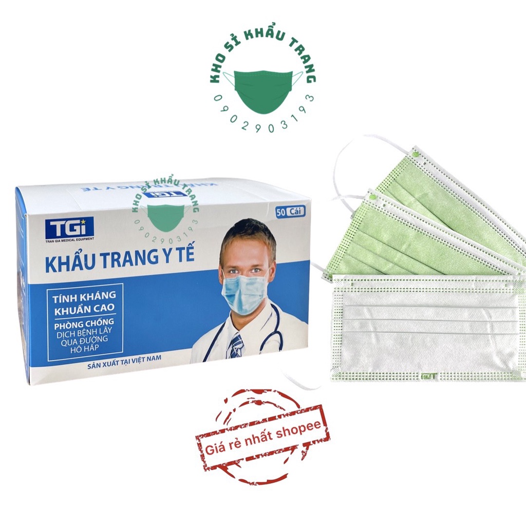 Khẩu trang y tế TGI kháng khuẩn 4 lớp dày hộp 50 cái