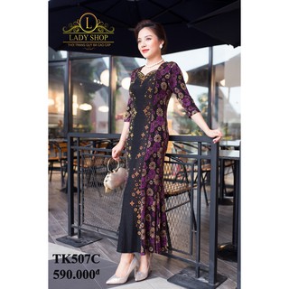Thời trang trung niên -  Đầm quý bà cao cấp - Ladyshop - Đầm đuôi cá hoa tròn kết đá TK507
