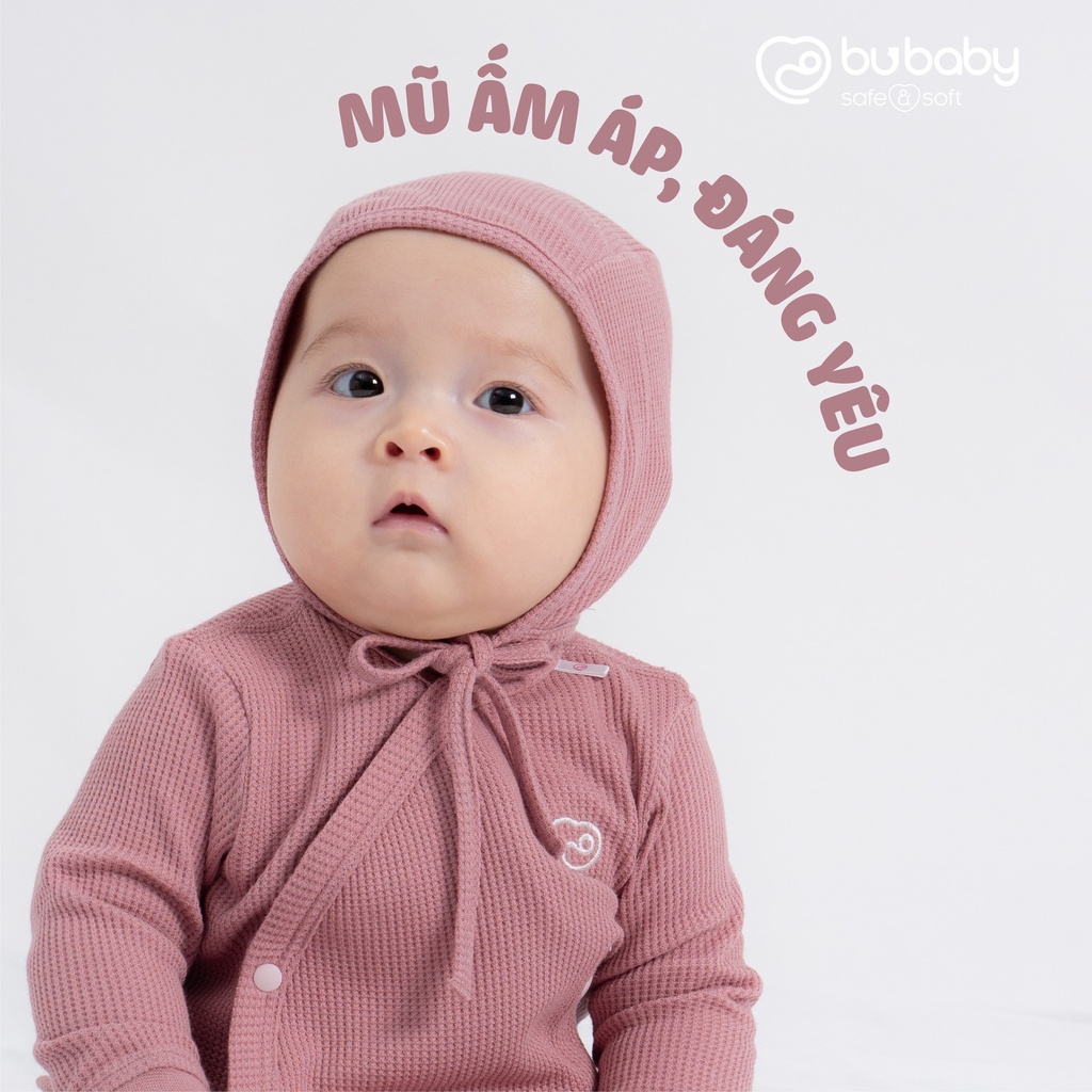 Bộ dài tay cài chéo kèm mũ waffle Bu Baby