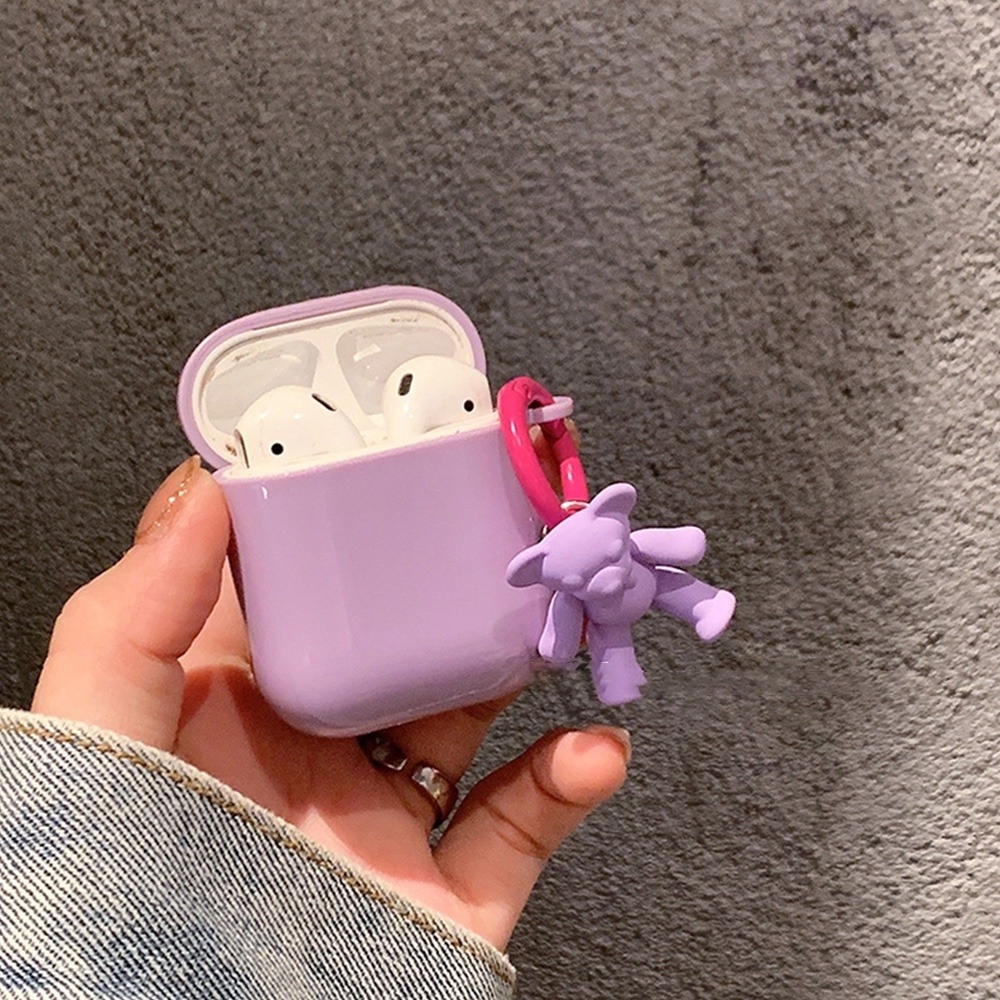 Vỏ Bảo Vệ Hộp Sạc Tai nghe không dây Airpods 1 / 2 / 3 / pro / Pro2 Hình Gấu 3d Màu Tím / Vàng Kèm Móc Treo