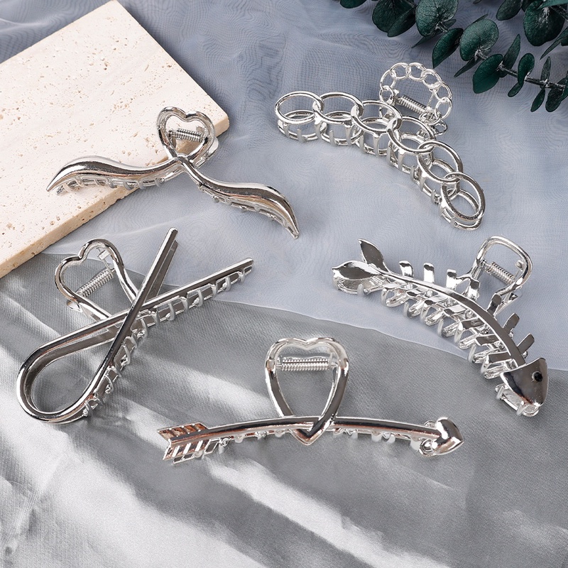 Kẹp Tóc Đuôi Ngựa Màu Bạc Kim Loại Phong Cách Pháp Thanh Lịch Đơn Giản Cho Nữ