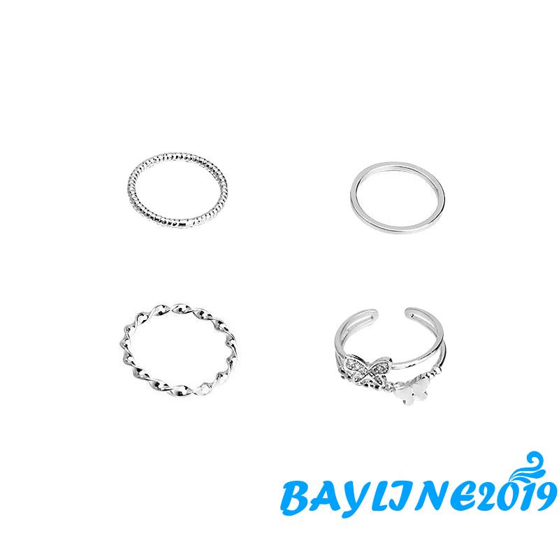 Set 4 nhẫn đeo tay hình bướm lấp lánh thời trang dành cho nữ