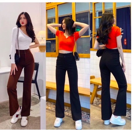 Quần ống loe, ống vẩy cạp cao 2 khuy, chất tuyết mưa siêu đẹp