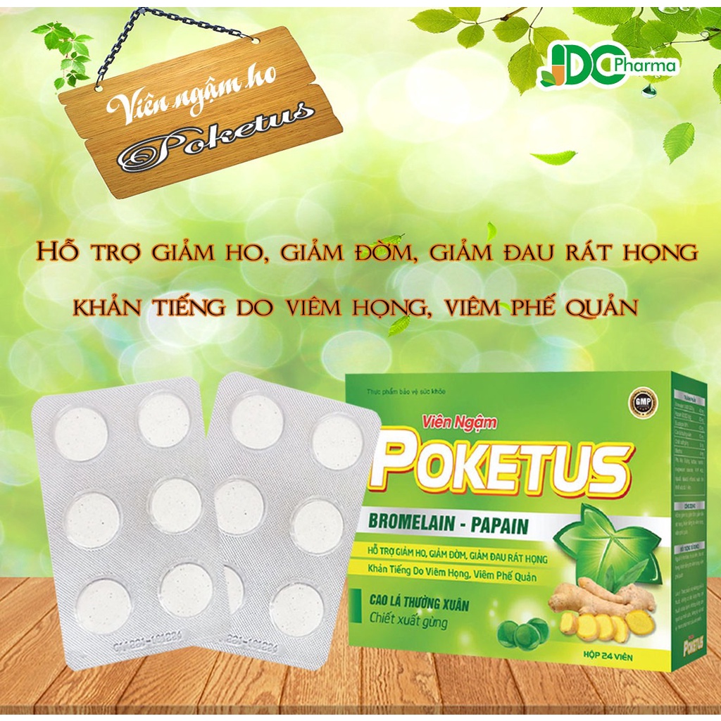 Viên ngậm Poketus hộp 24 viên giúp giảm ho, đau rát họng, khản tiếng hiệu quả