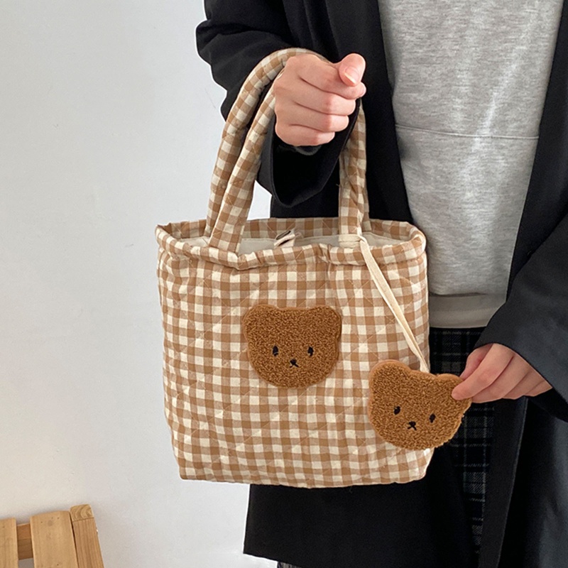 Túi Tote Đeo Vai Sức Chứa Lớn Họa Tiết Sọc Caro Thời Trang