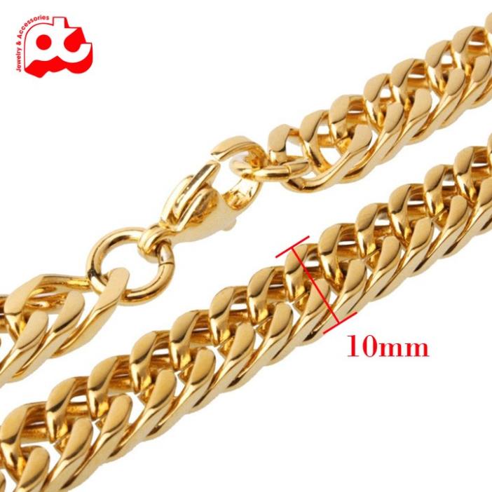 Dây chuyền nam đẹp inox cao cấp thời trang titan thép không gỉ kiểu lặc đôi PT JEWELRY kích cỡ 10mm mạ vàng PTDCNA174