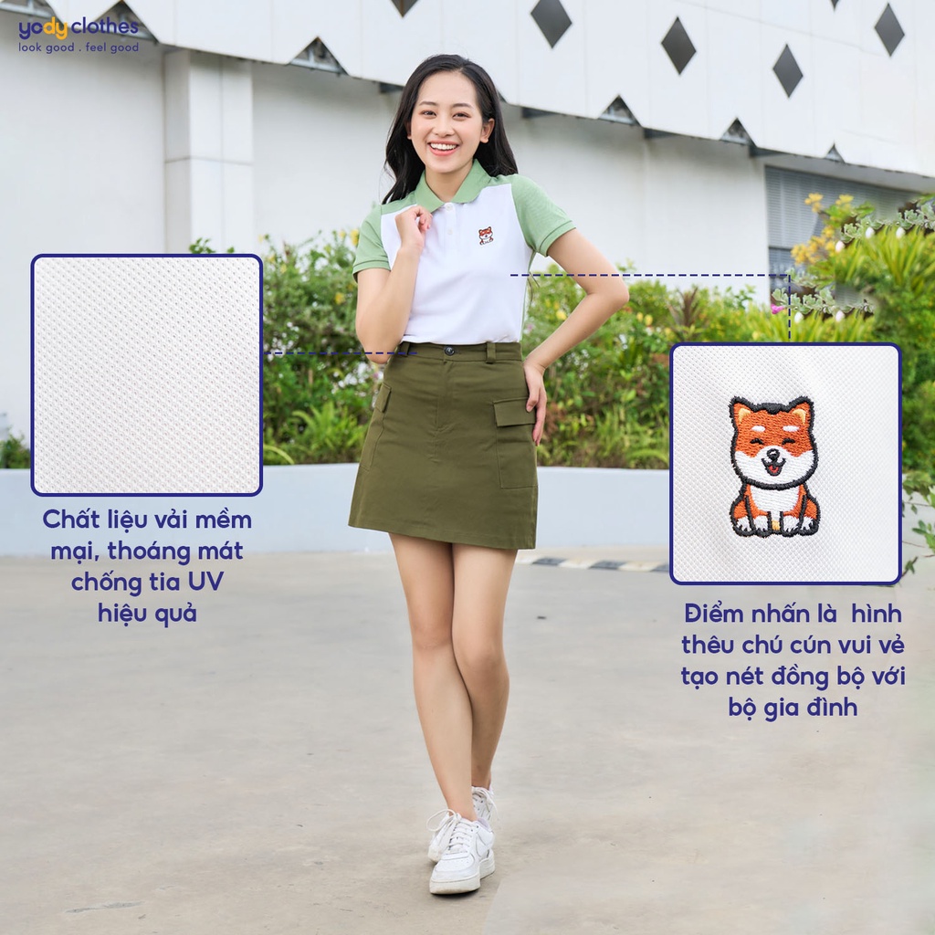 Áo thun polo nữ YODY thêu họa tiết vải cafe phù hợp công sở đi chơi APN5370