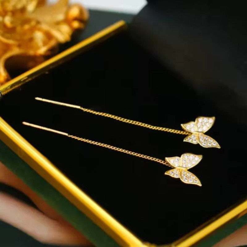 Bông Tai Dáng Dài Phối Tua Rua Hình Bướm Thời Trang Cao Cấp